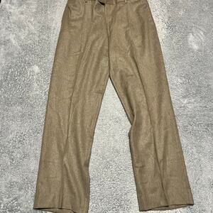 J Peterman Pants Mens 36 (34x31.5) Brown Wool Pleated Dress Trousers